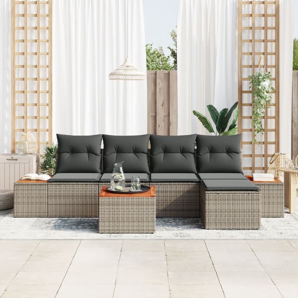 Trädgårdsoffset med kudde 6 pcs Grå Poly rattan