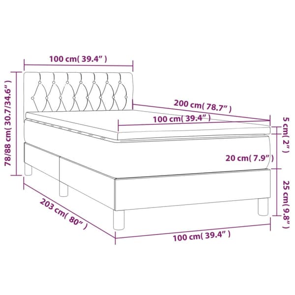 Ramsäng med madrass mörkgrå 100x200 cm sammet