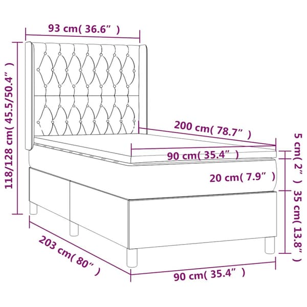 Ramsäng med madrass & LED mörkblå 90x200 cm sammet