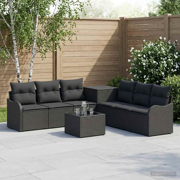 Soffset 8 st Svart Poly Rattan och stål
