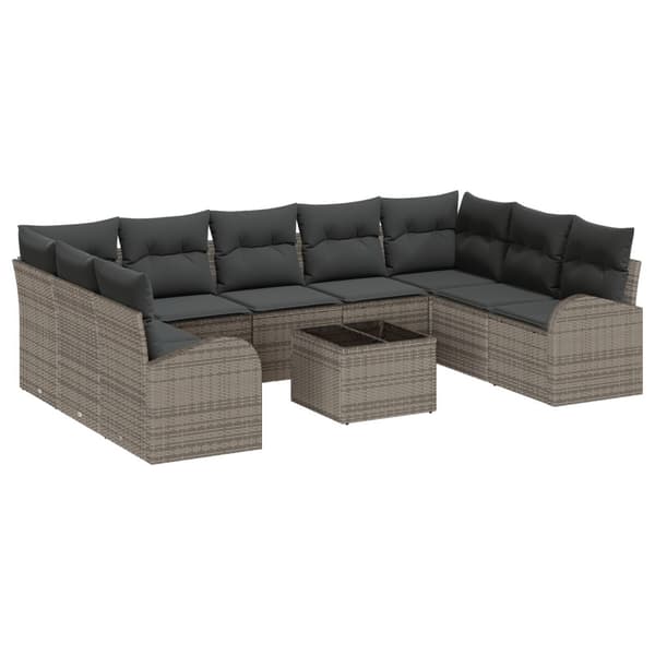 Soffset med kudde 10 pcs Grå Poly Rattan