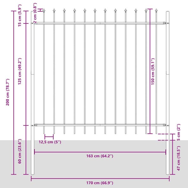 Trädgårdsstängsel 6 pcs Grå 10,2 x 1,5 m Pulverlackerad stål