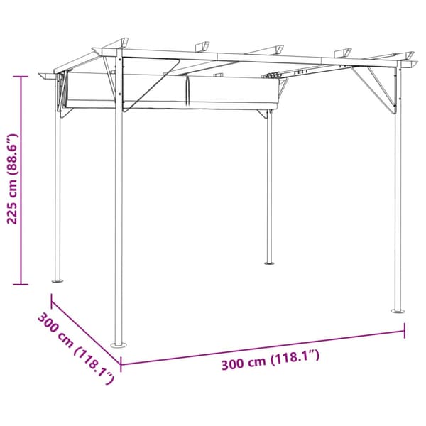 Pergola med indragbart tak gräddvit 3x3 m stål
