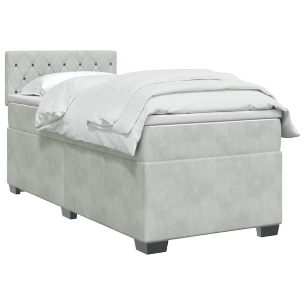 Boxspring säng med madrass och LED Ljusgrå Enkel Sammet
