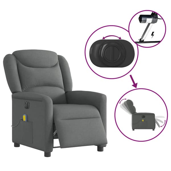 Elektrisk massagefåtölj mörkgrå tyg