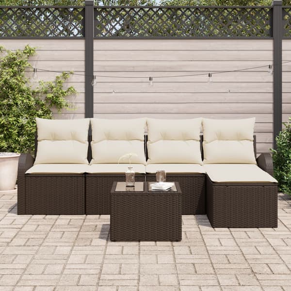 Trädgårdsoffset med kudde 6 pcs Brun Poly rattan