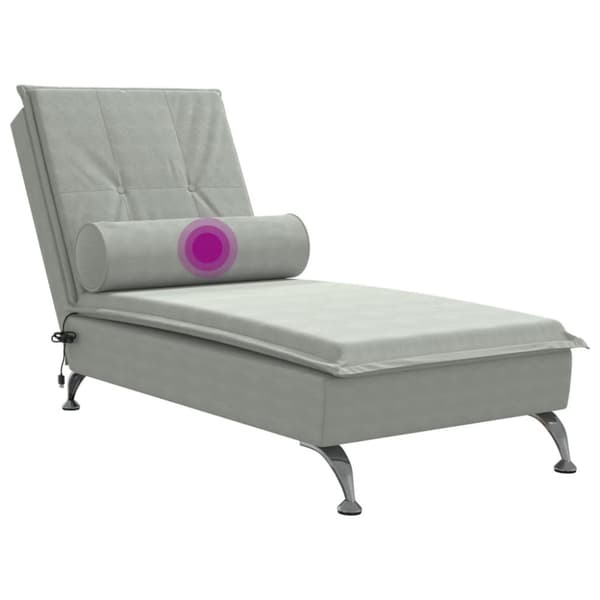 Massageschäslong med bolster ljusgrå sammet