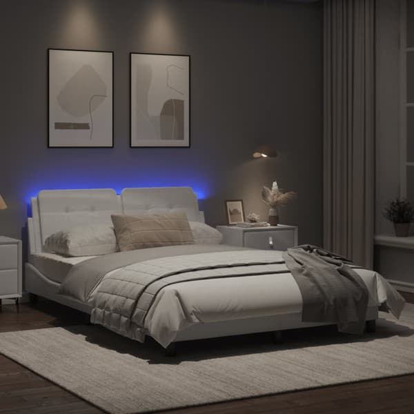 Bed Frame with LED without Mattress "Zadar" White 140x200 cm