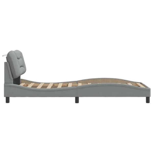 Bed Frame with LED without Mattress "Hvar" Light Grey 90x190 cm Fabric