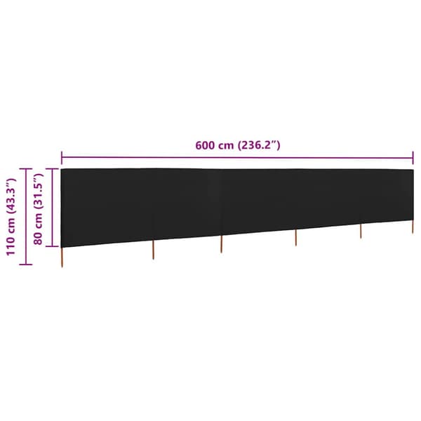 Vindskydd 5 paneler tyg 600x80 cm svart