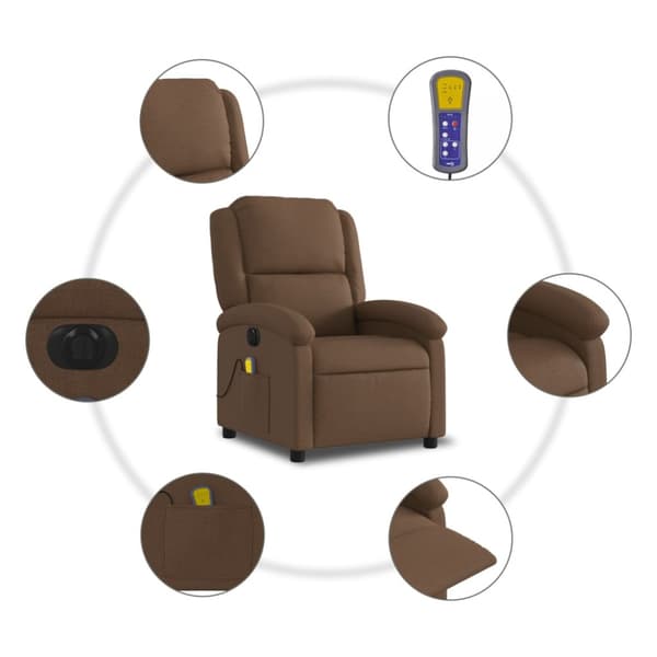 Elektrisk massagefåtölj brun tyg