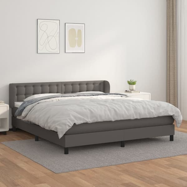 Ramsäng med madrass grå 180x200 cm konstläder