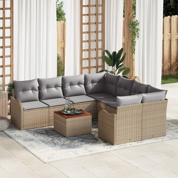 Trädgårdsoffset med kudde 9 pcs Beige konstrotting
