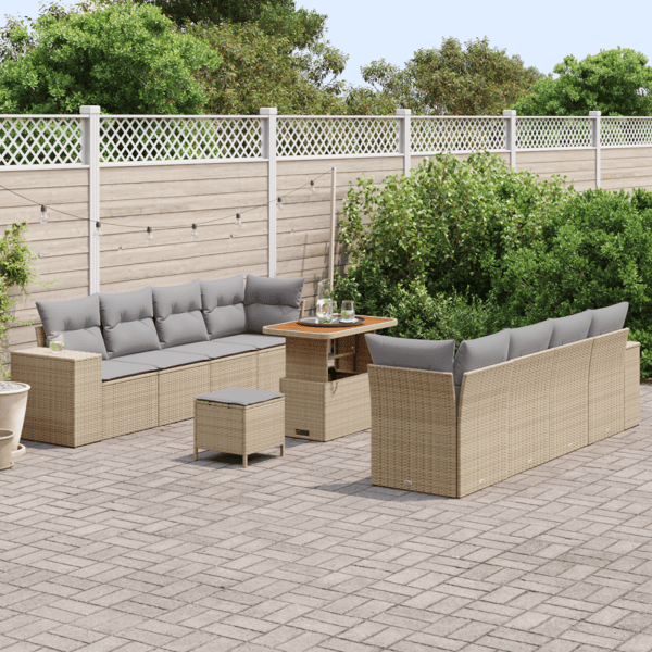 Trädgårdsoffset med kudde 11 pcs Beige konstrotting