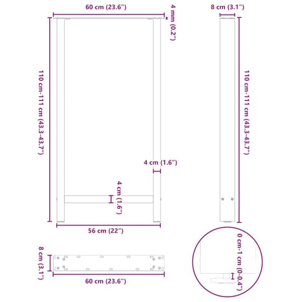 Barbordsben svarta 2 st 60x(110-111) cm stål