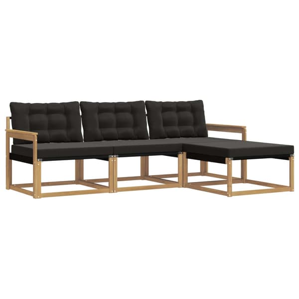 Utomhussoffset med kudde 4 pcs Vit och svart