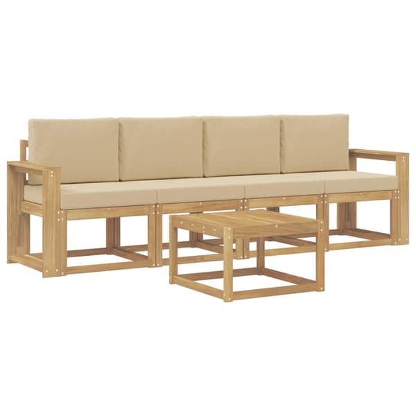 Utomhussoffset med kudde 5 pcs Vit och Beige