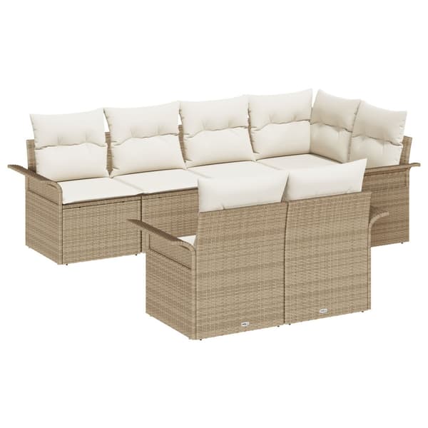 Trädgårdsoffset med kudde med lagring 7 pcs Beige Poly rattan