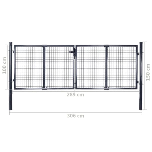 Trädgårdsgrind i nät galvaniserat stål 300x100 cm grå