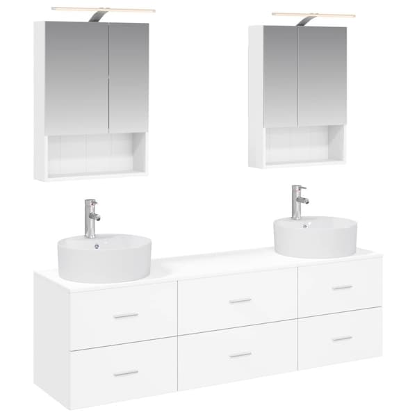 Badrumsmöbelset 5 pcs Vit Konstruerat trä och glas
