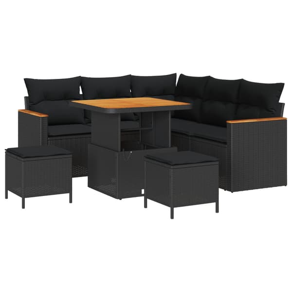 Trädgårdsoffset med kudde 8 pcs Svart Poly rattan
