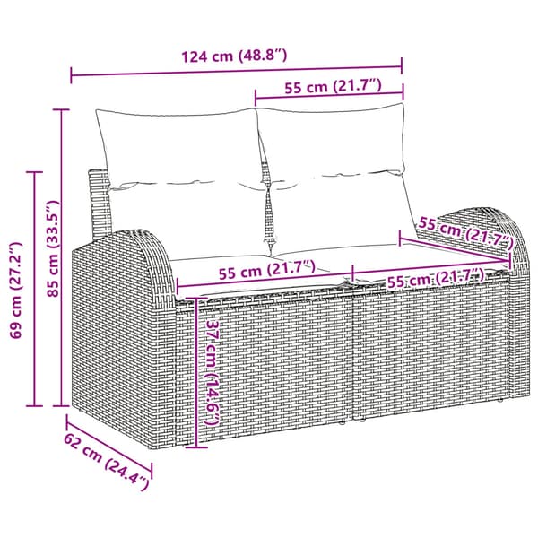 Soffset med kudde Ljusgrå Poly Rattan