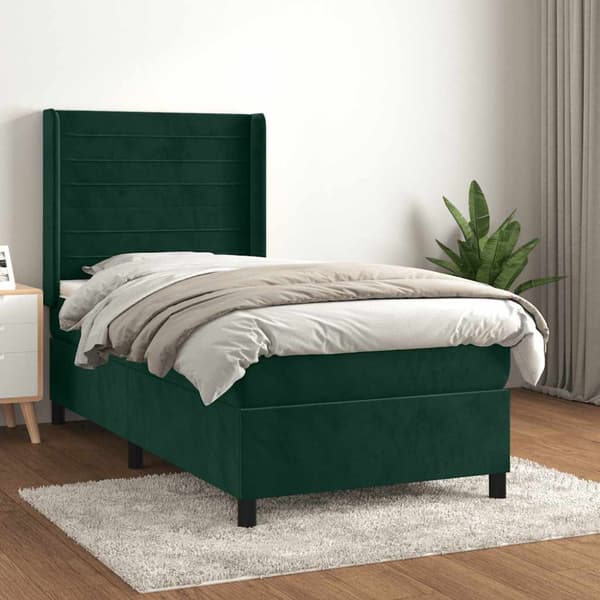 Ramsäng med madrass mörkgrön 90x190 cm sammet