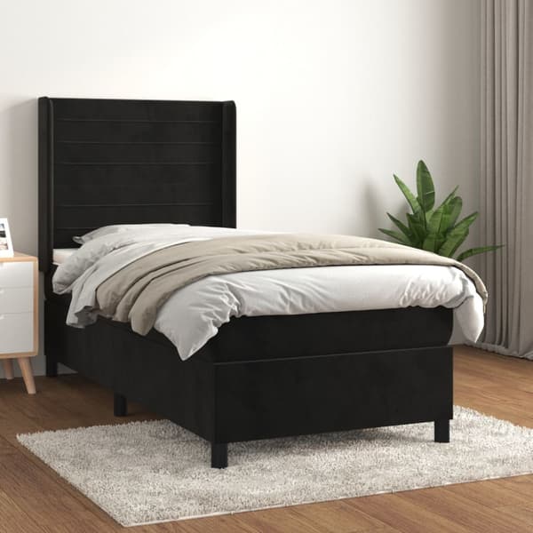 Ramsäng med madrass svart 80x200 cm sammet