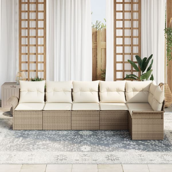 Trädgårdsoffset med kudde 6 pcs Beige konstrotting