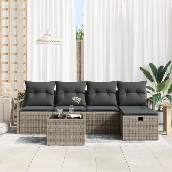 Trädgårdsoffset med kudde med lagring 6 pcs Grå Poly rattan