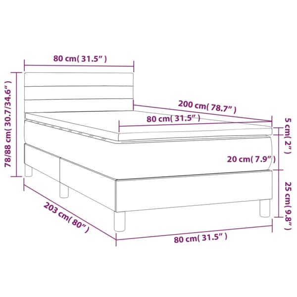 Ramsäng med madrass & LED mörkgrå 80x200 cm tyg
