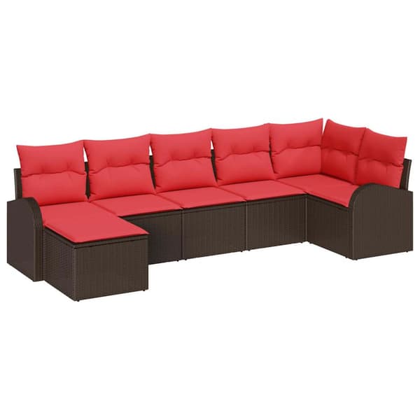 Trädgårdsoffset med kudde 7 pcs Brun Poly rattan