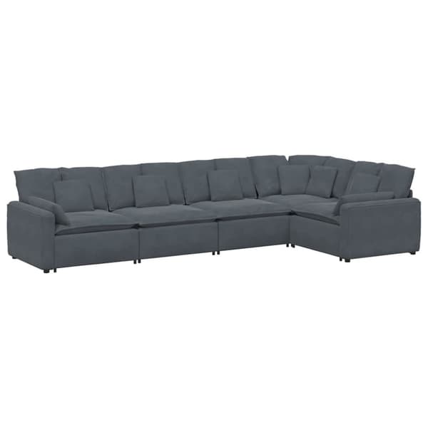Modulsoffa med dynor sammet mörkgrå