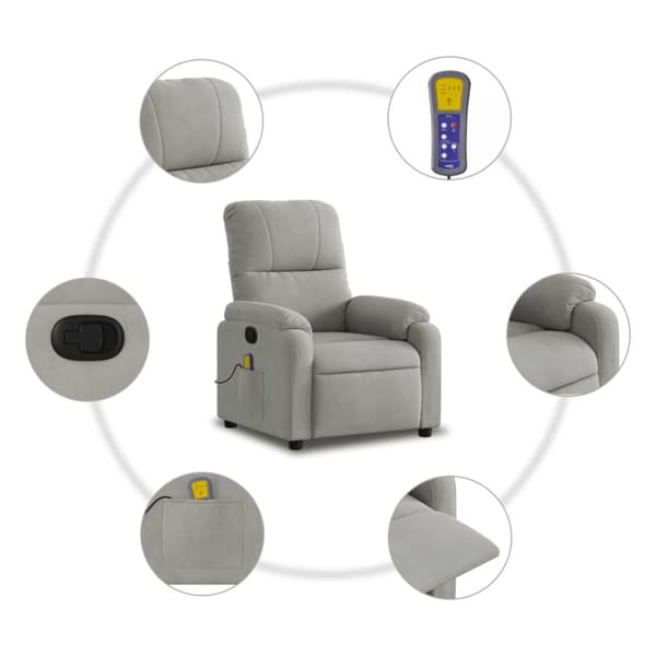 Massagefåtölj ljusgrå mikrofibertyg