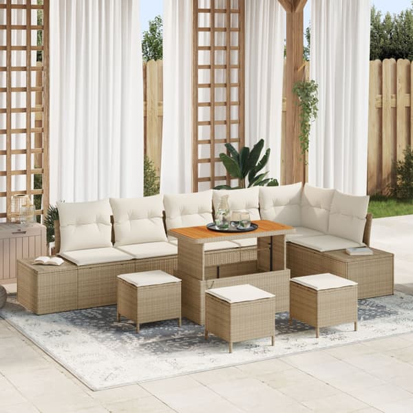 Trädgårdsoffset med kudde 9 pcs Beige konstrotting