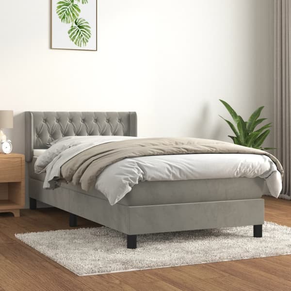 Ramsäng med madrass ljusgrå 90x200 cm sammet