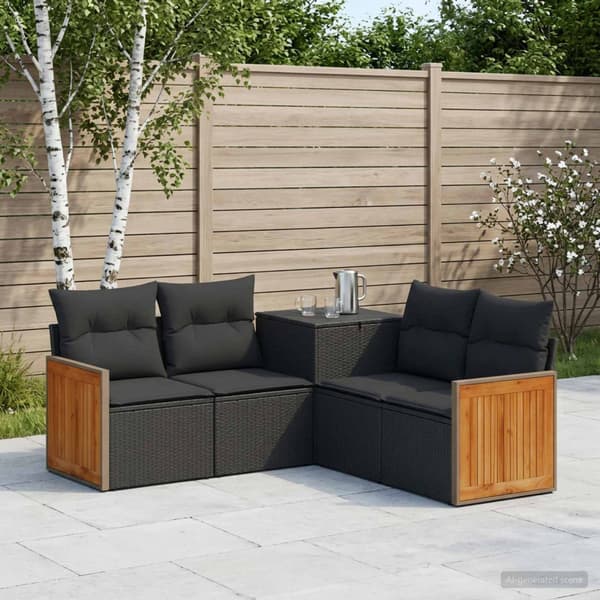 Soffset 5 st Svart Poly Rattan och stål