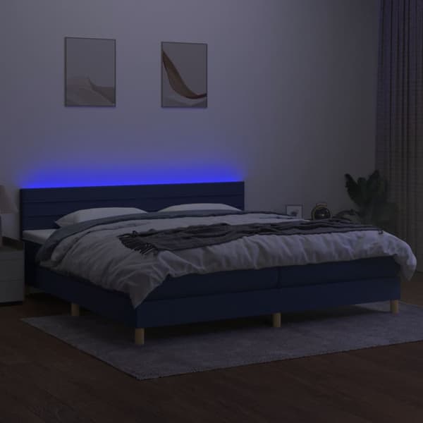 Ramsäng med madrass & LED blå 200x200 cm tyg
