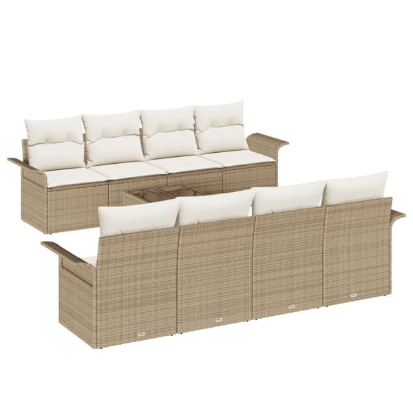 Trädgårdsoffset 9 pcs Beige Poly rattan