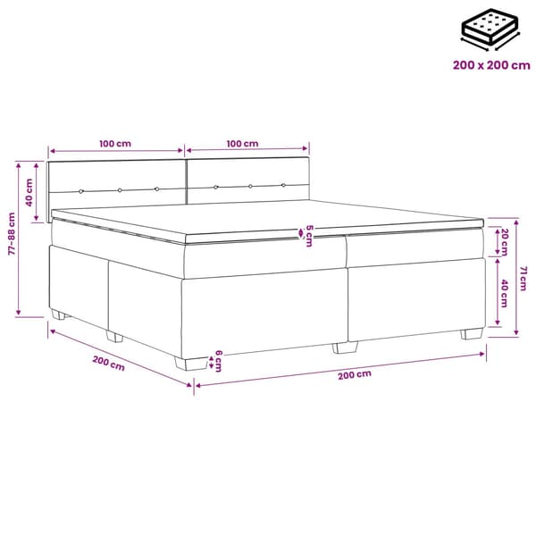 Boxspring säng med madrass och LED Rosa 200 x 200 cm Sammet