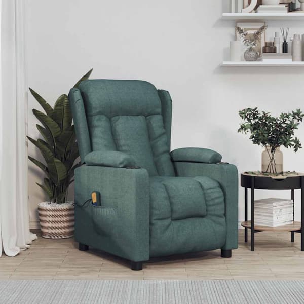 Massagefåtölj mörkgrön tyg
