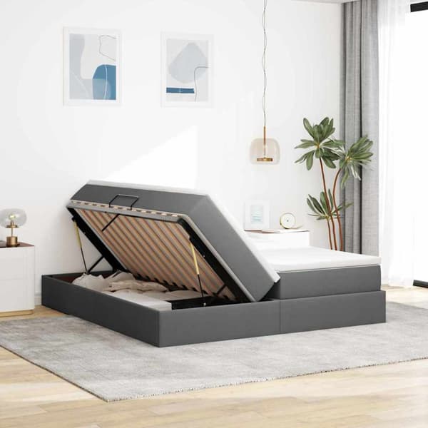 Förvaringssäng med madrass Mörkgrå 200 x 200 cm Polyester