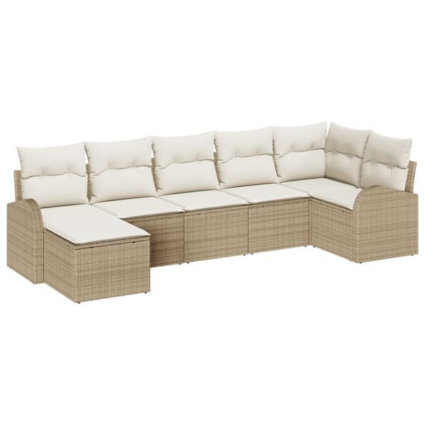 Trädgårdsoffset med kudde 7 pcs Beige Poly rattan