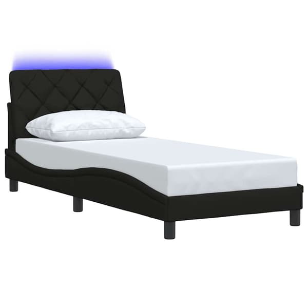 Bed Frame with LED without Mattress Black 80x200 cm Fabric
