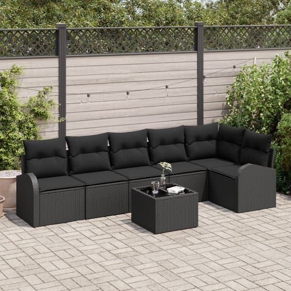 Trädgårdsoffset med kudde 7 pcs Svart Poly rattan