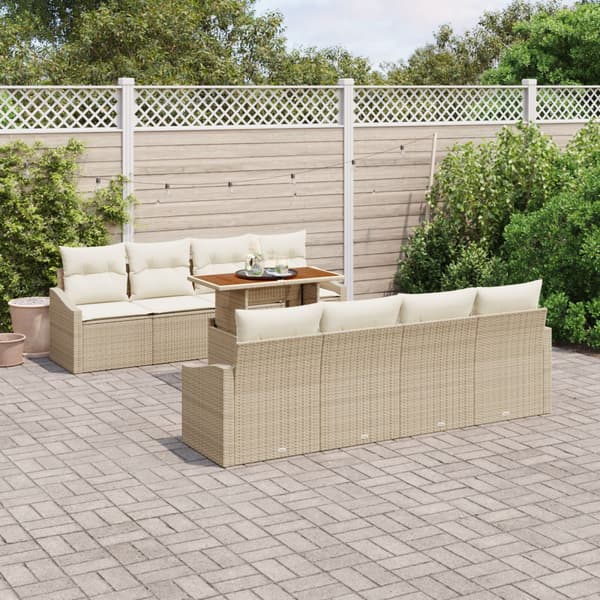 Trädgårdsoffset 9 st Beige Poly rattan