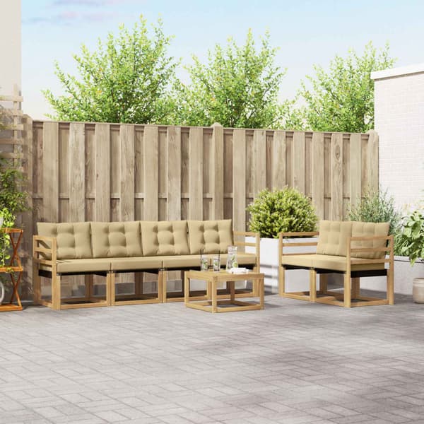 Utomhussoffset med kudde 7 pcs Vit och Beige