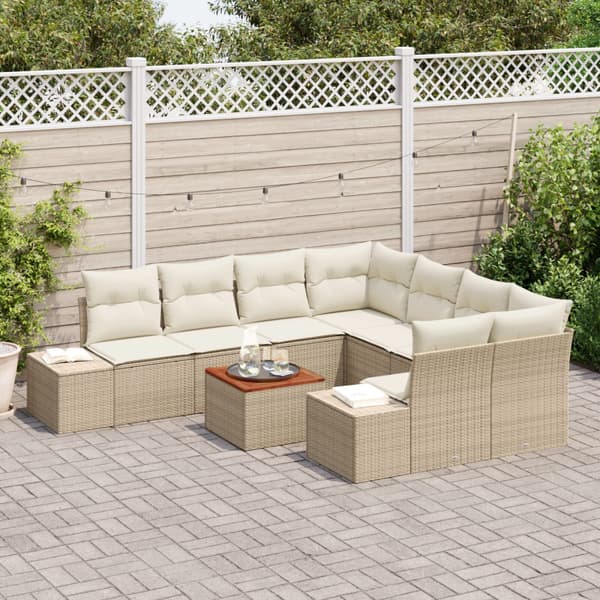Trädgårdsoffset med kudde 9 pcs Beige konstrotting