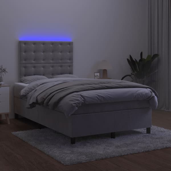 Ramsäng med madrass & LED ljusgrå 120x190 cm sammet