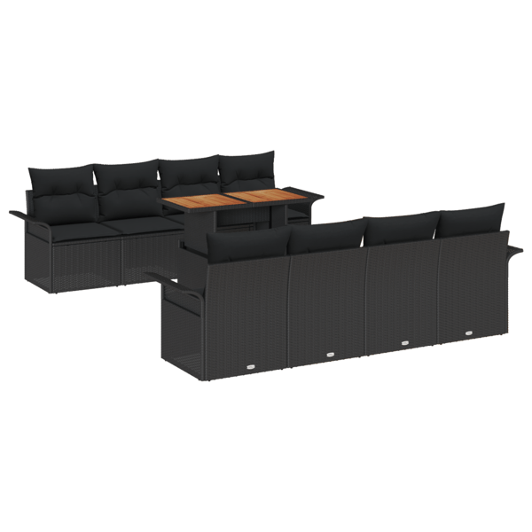 Trädgårdsoffset med lagring 9 pcs Svart Poly rattan